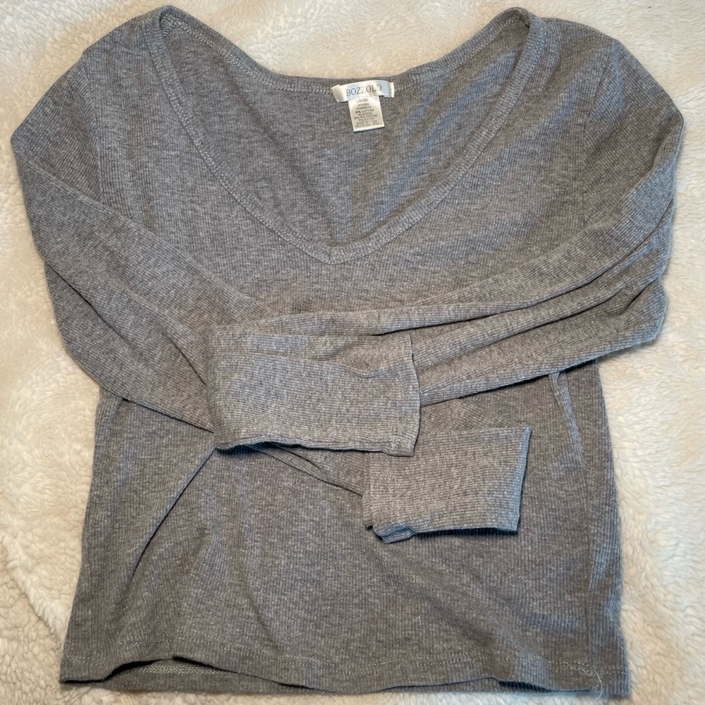 AS SEEN ON TIKTOK - Grey Long Sleeve Crop Top